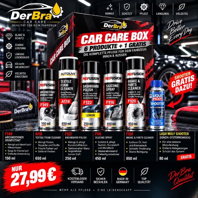 🚗 CAR CARE BOX – 5 Produkte + 1 GRATIS Nur 27,99 € – kostenloser Versand