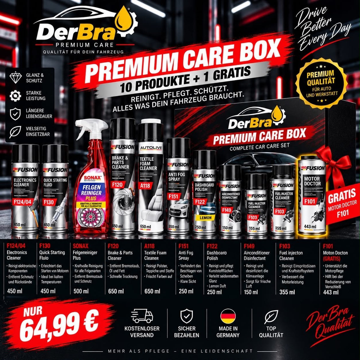🚗 DerBra Premium Care Box – 10 Produkte + MOTOR DOCTOR GRATIS 🎁